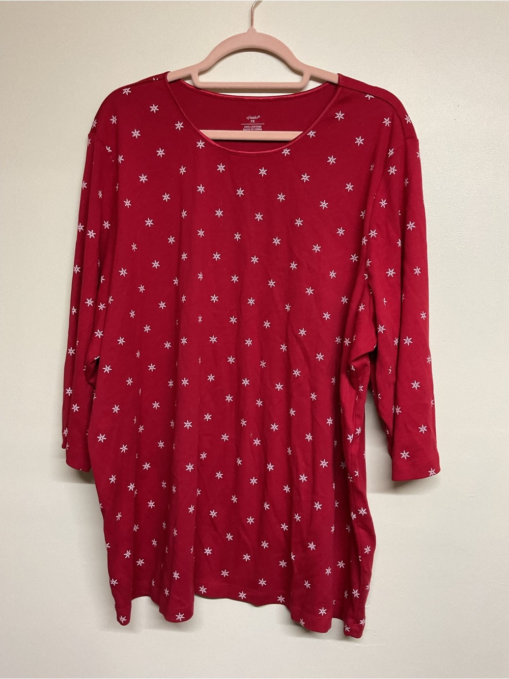 CJ Banks Red Long Sleeve Top with White Star Print
